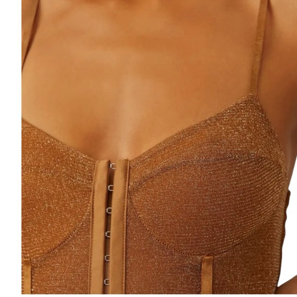 Free People Night Rhythm Corset Bodysuit Bronze Size Medium NWT - Picture 7 of 13